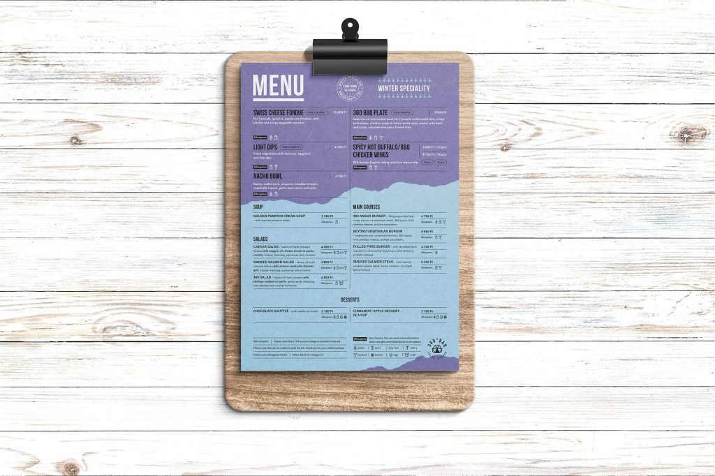 360 Bar menu - Winter speciality